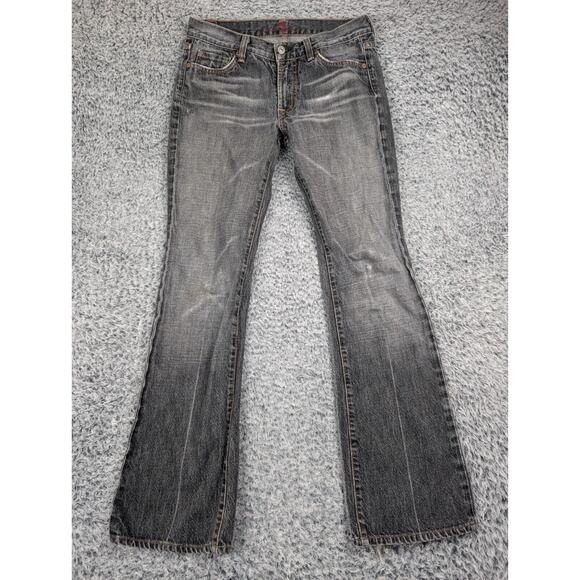 7 For All Mankind Jeans Womens 27 Black Bootcut Stretch Denim Distressed Grunge - Picture 3 of 9